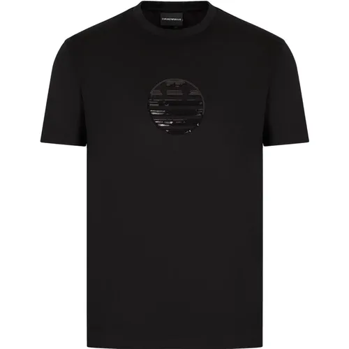 Schwarzes T-Shirt mit Pailletten für Herren - Emporio Armani - Modalova