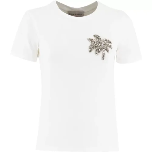 Besticktes weißes Baumwoll-T-Shirt , Damen, Größe: L - Ermanno Scervino - Modalova