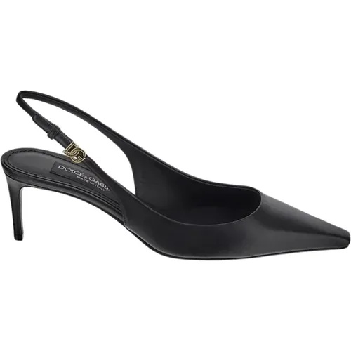 Leder Slingback Pump Schuh , Damen, Größe: 37 EU - Dolce & Gabbana - Modalova