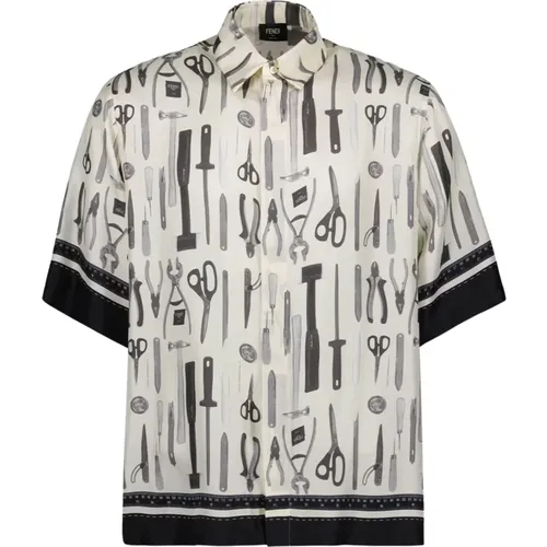 Silk Printed Shirt with Contrast Trim , male, Sizes: L - Fendi - Modalova