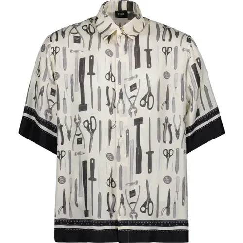 Silk Printed Shirt with Contrast Trim , male, Sizes: M - Fendi - Modalova