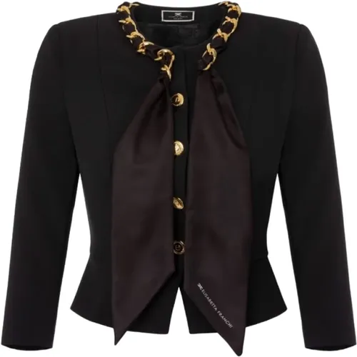 Schwarze Jacken mit Goldenen Knöpfen , Damen, Größe: 2XL - Elisabetta Franchi - Modalova