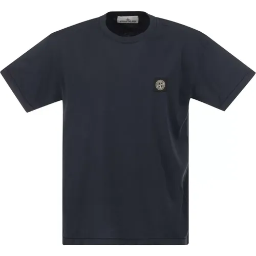 Slim Fit Baumwoll T-Shirt mit Logo Patch , Herren, Größe: S - Stone Island - Modalova