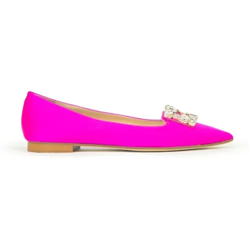 Satin Ballerina Flats mit Kristallaccessoire , Damen, Größe: 37 EU - Prosperine - Modalova