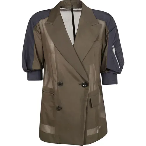 Stylish Jacket with Voile and Taffeta , female, Sizes: L - Sacai - Modalova