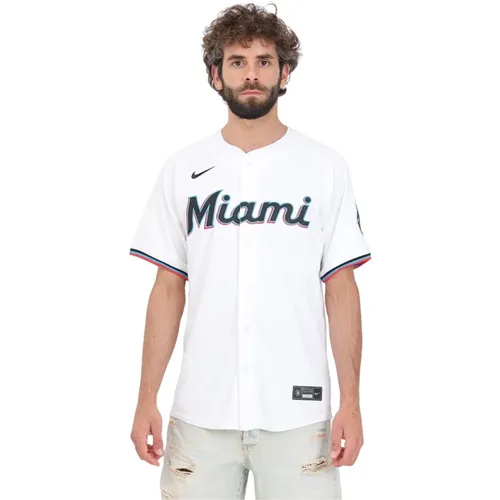 Weißes Miami Marlins Kurzarmhemd - Nike - Modalova