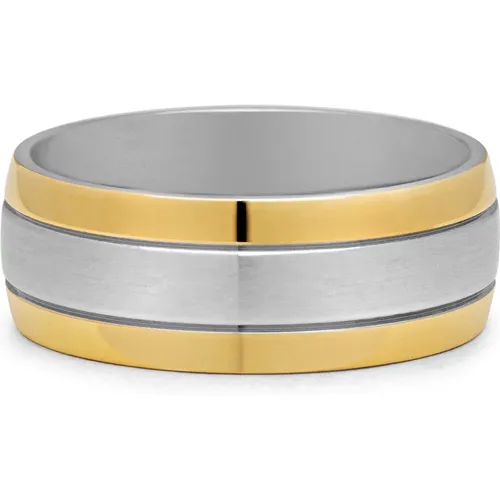 Brushed Silver Band Ring with Gold , male, Sizes: 56 MM, 58 MM, 60 MM, 62 MM, 64 MM - Nialaya - Modalova