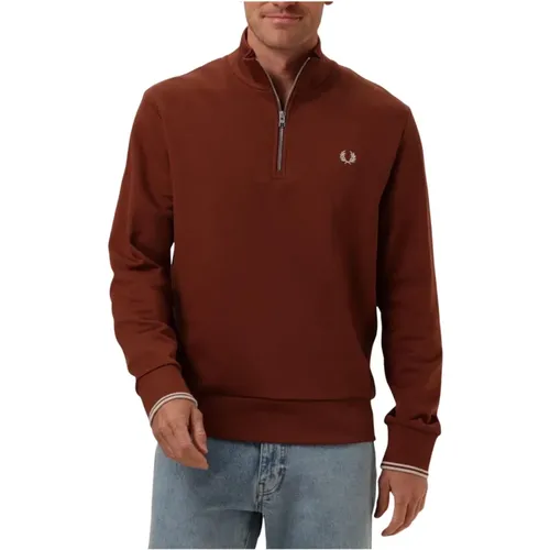 Half Zip Sweatshirt Herren Pullover,Herren Half Zip Grüner Sweatshirt - Fred Perry - Modalova