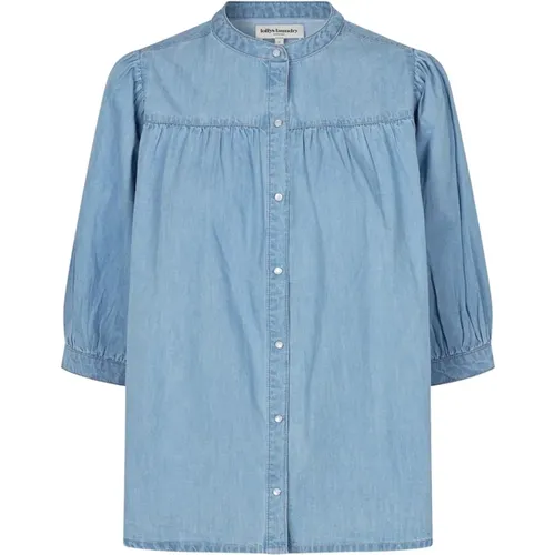 Blaue Blusenhemd mit Puffärmeln , Damen, Größe: 2XL - Lollys Laundry - Modalova