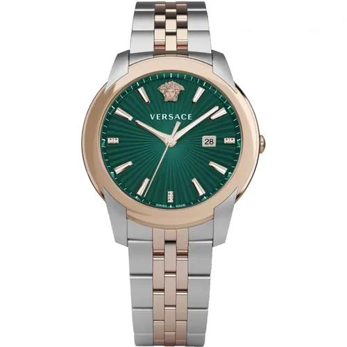 Urban Stainless Steel Watch Green Dial , male, Sizes: ONE SIZE - Versace - Modalova