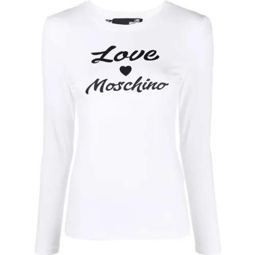 Langarm Baumwoll-Logo-Print-Tee - Love Moschino - Modalova