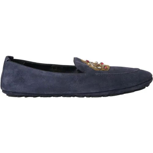 Leather Crystal Crown Loafers Shoes , male, Sizes: 6 UK - Dolce & Gabbana - Modalova