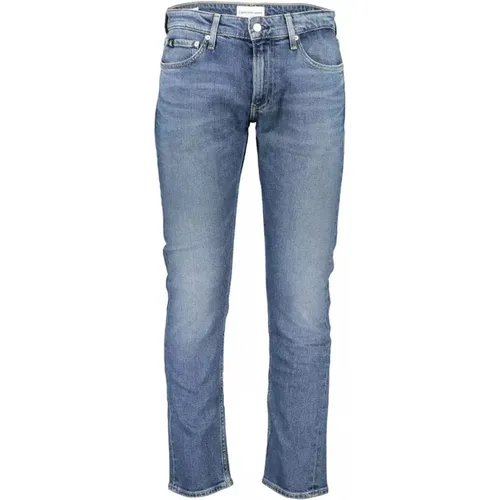 Gewaschene Blaue Baumwolljeans mit Logo-Detail , Herren, Größe: W29 L32 - Calvin Klein - Modalova