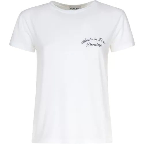Weiße Baumwoll-T-Shirt Runder Kragen Kurze Ärmel , Damen, Größe: XS - Dondup - Modalova