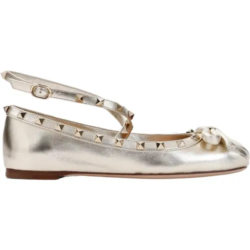 Metallic Ballerinas with Stud Trim , female, Sizes: 5 1/2 UK, 6 UK, 4 UK, 7 UK - Valentino Garavani - Modalova