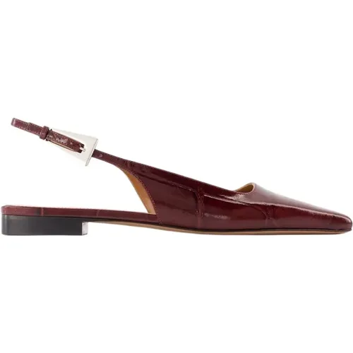 Croc-Embossed Leather Slingback - Burgundy , female, Sizes: 4 UK, 5 UK, 3 UK - Paris Texas - Modalova