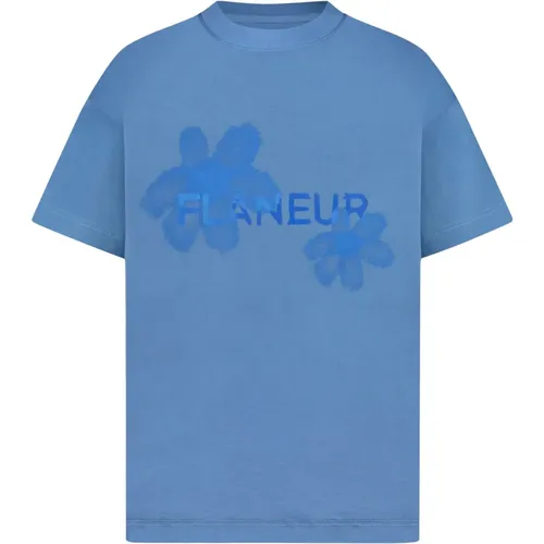 Aquarell Blumen T-Shirt Blau , Herren, Größe: L - Flaneur Homme - Modalova