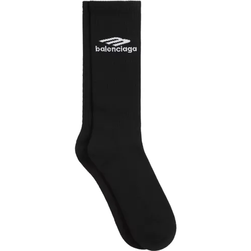 Schwarze Gerippte Logo-Socken - Balenciaga - Modalova
