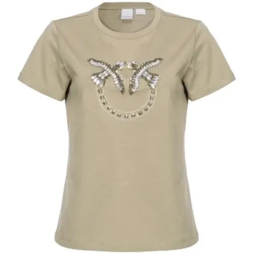 Love Birds Khaki T-shirt , Damen, Größe: M - pinko - Modalova