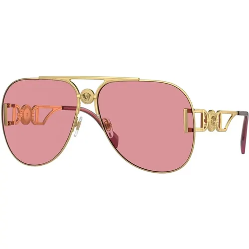 Metallic Shield Sunglasses , unisex, Sizes: 63 MM - Versace - Modalova
