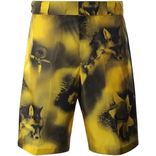 Gabardine Nylon Shorts with Printed Design , male, Sizes: S, M - Prada - Modalova