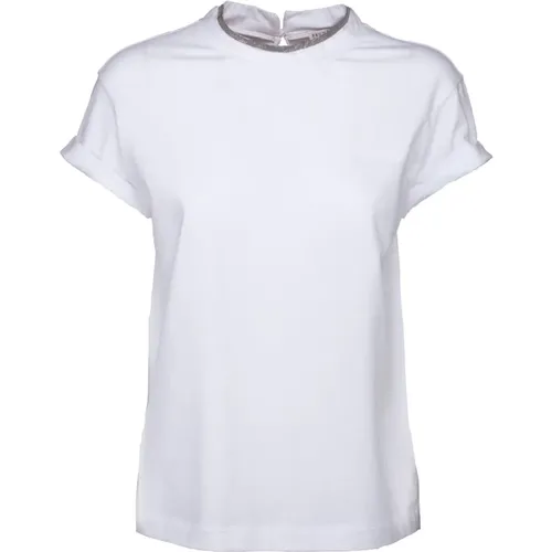 Cotton Stretch Jersey T-shirt with Monile Insert , female, Sizes: S, M - BRUNELLO CUCINELLI - Modalova