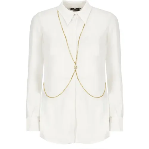Weiße Bluse mit Colletto und Goldenen Details , Damen, Größe: L - Elisabetta Franchi - Modalova