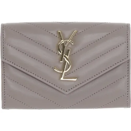 Leather Wallet with Chevron Padding , female, Sizes: ONE SIZE - Saint Laurent - Modalova