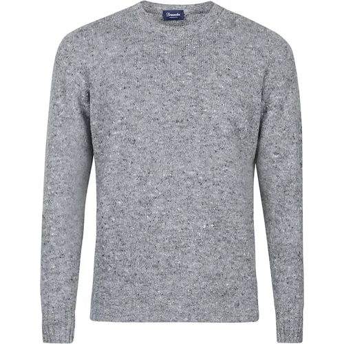 Grey Melange Round Neck Sweater , male, Sizes: L - Drumohr - Modalova
