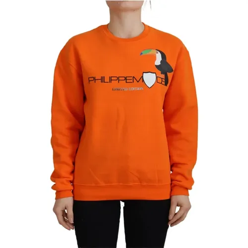 Oranger Bedruckter Langarm-Pullover , Damen, Größe: 2XS - Philippe Model - Modalova