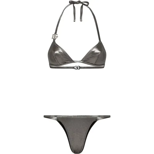 Silver Triangle Bikini Set for Women , female, Sizes: M - Dolce & Gabbana - Modalova