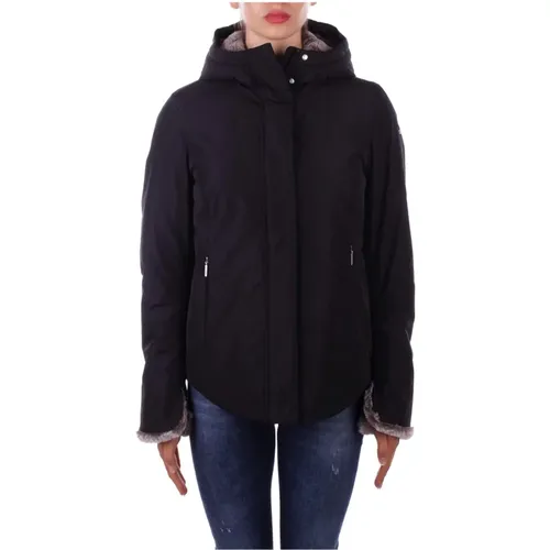 Schwarze Kapuzenjacke mit Reißverschluss und Knöpfen , Damen, Größe: XL - Suns - Modalova