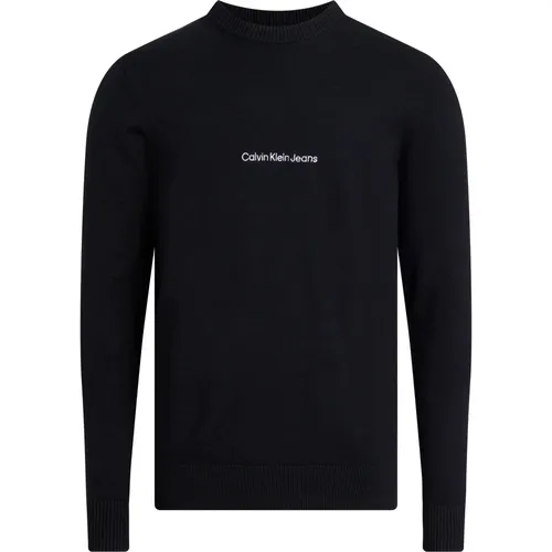 Schwarzer Pullover mit Kontrastlogo , Herren, Größe: S - Calvin Klein - Modalova