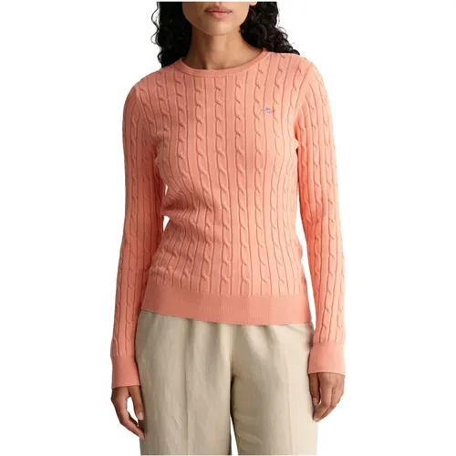 Stretch Cotton Cable C-Neck Sweater , female, Sizes: L, S - Gant - Modalova
