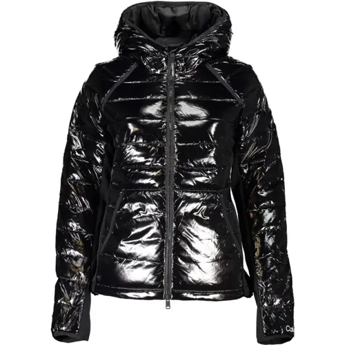 Chic Nylon Jacket with Hood and Contrast Details , female, Sizes: M, XL - Calvin Klein - Modalova