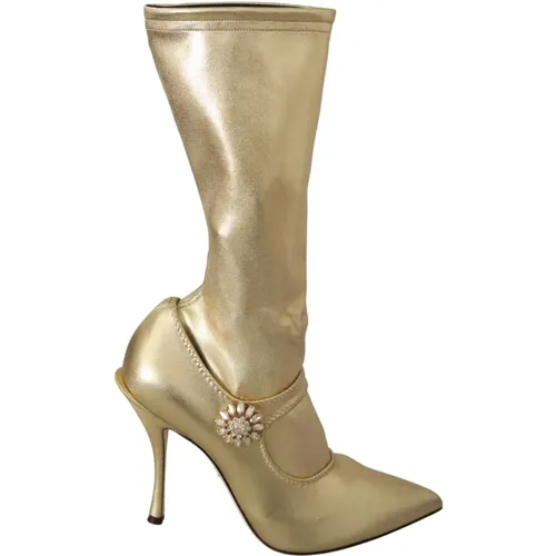 Wunderschöne Goldene Stiefeletten , Damen, Größe: 38 1/2 EU - Dolce & Gabbana - Modalova