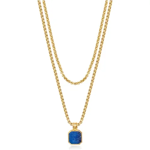 Gold Layered Blue Lapis Halskette Set , Herren, Größe: ONE Size - Nialaya - Modalova