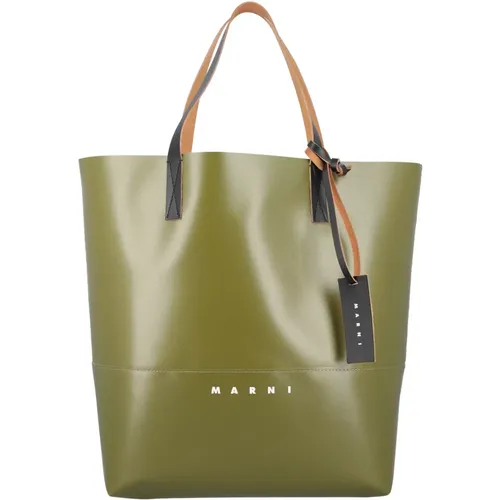 Militärgrüne Tribeca Einkaufstasche,Tribeca Tote Tasche mit Logo-Druck - Marni - Modalova