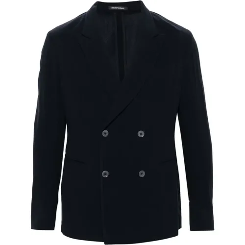 Navy Blaue Wolltexturierte Jacke , Herren, Größe: L - Emporio Armani - Modalova