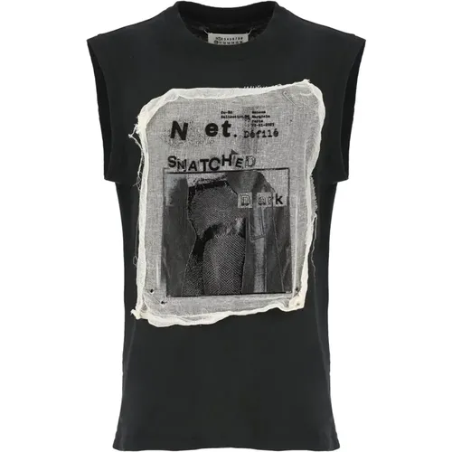 Sleeveless Cotton T-shirt with Contrasting Print , female, Sizes: XL - Maison Margiela - Modalova