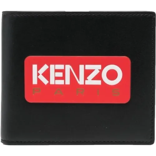 Schwarze Leder-Logo-Geldbörse , Herren, Größe: ONE Size - Kenzo - Modalova