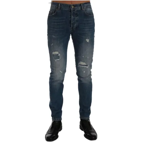 Slim Fit Logo Jeans Blaue Waschung , Herren, Größe: W36 - Frankie Morello - Modalova