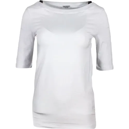 T-Shirt mit Viertelärmeln und Bootsausschnitt , Damen, Größe: 2XS - BRUNELLO CUCINELLI - Modalova