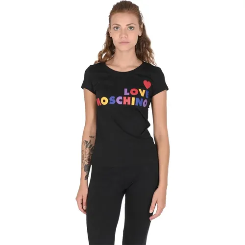 Schwarzes Baumwoll-T-Shirt , Damen, Größe: M - Love Moschino - Modalova
