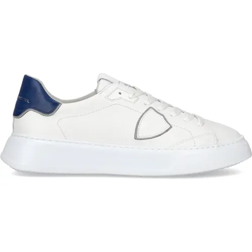 Weiße Blaue Temple Sneakers,Logo Sneakers Weiß Blau Kalbsleder - Philippe Model - Modalova