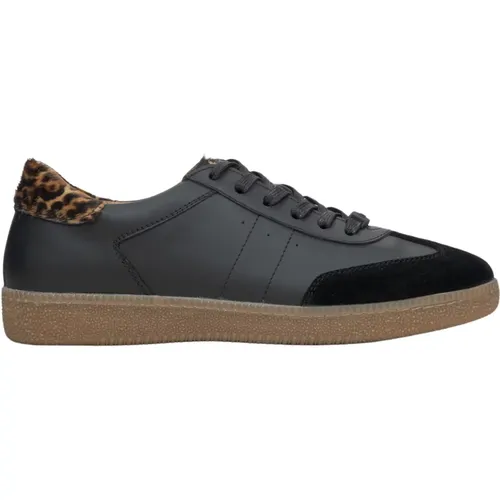 Damen Schwarze Low-Top Animal Print Sneakers aus echtem italienischem Leder Er00115640 , Damen, Größe: 39 EU - Estro - Modalova