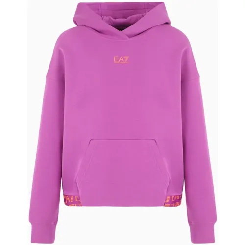 Lila Hoodie mit orangem Logo , Damen, Größe: S - Emporio Armani EA7 - Modalova