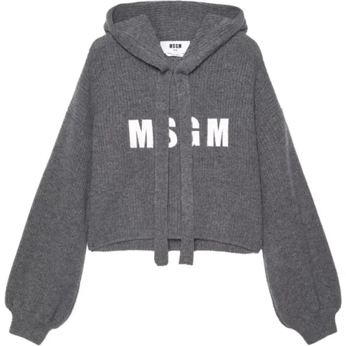 Grauer Pullover mit Kapuze und Logo , Damen, Größe: XS - MSGM - Modalova