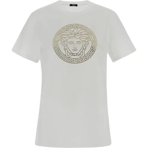 Kurzarm Baumwoll T-Shirt , Damen, Größe: 2XS - Versace - Modalova
