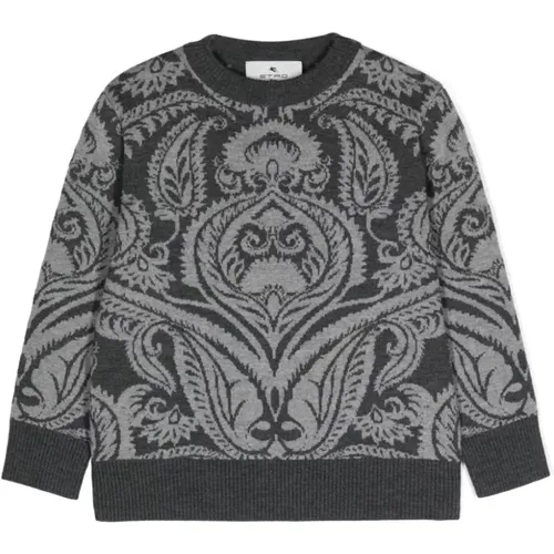 Grauer Jacquardwoll Kinder Rundhalsausschnitt Pullover - ETRO - Modalova